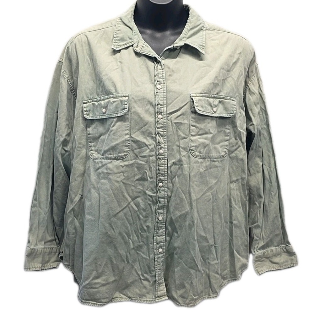 Aerie Sage Green Oversized Button Down Utility Shirt 100% Cotton sz XL Boho Cozy